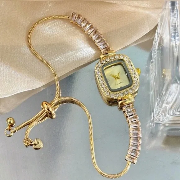 Stainless Steel Gold Zircon Watch Bracelet - Picture 4 of 5